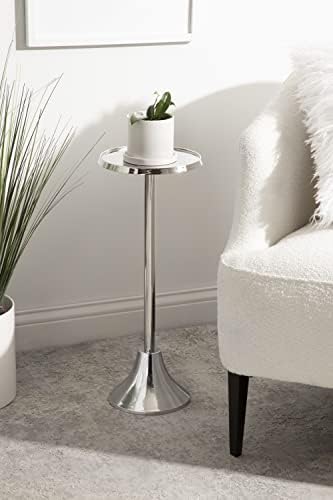 Kate and Laurel Sanzo Modern Pedestal Side Table; 9 x 9 x 23; Silver; Decorative End Table with Sleek Tabletop - Image 2