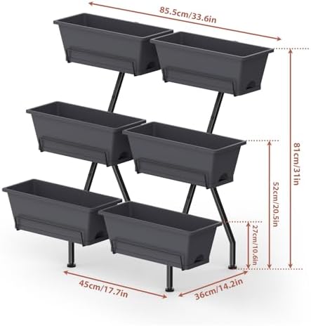 ETELI Vertical Raised Garden Bed 3 Tier Garden Planter Indoor Outdoor Herb Planter with 6 Removable Boxes Standing Garden Planter with Drainage Holes Elevated Raised Bed for Patio Balcony Porch, Grey - Image 2