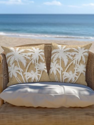 Outdoor Pillow Waterproof 1 Pack, Tropical Palm Tree Patio Throw Pillows for Couch Bed Sofa with Insert, Vintage Tan Exotic Botanical Plants Decorative Travel/Reading/Camping Pillow Set 18x18 Inch - Image 6