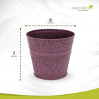 Headwind IronLite Ensley – 8" Plum Decorative Metal Planter with High‑Gloss Embossed Design – Indoor Plant Pot with Drainage Hole & Modern Round Style for Home & Outdoor Use by Robert Allen - Image 2