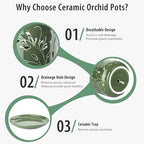 EFISPSS Orchid Pots with Holes, 7 Inch Orchid Pots with Drainage Holes and Tray, Indoor or Outdoor Large Pot for Orchid Care,Durable for Repotting or New Plants - Green - Image 4