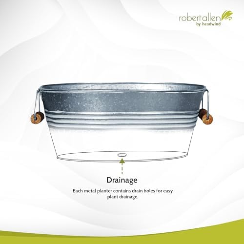 Headwind Vintage Collection 14-Inch White Wash Oval Galvanized Tub with Handles – Metal Beverage Tub & Party Drink Bucket, Galvanized Bucket, Water Trough & Decorative Oval Planter by Robert Allen - Image 5