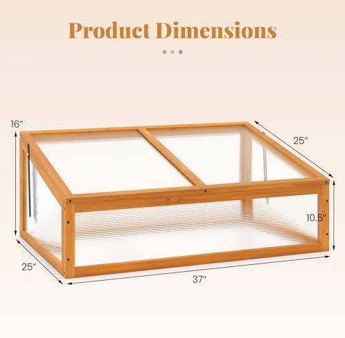 Giantex Wood Cold Frame Greenhouse, Portable Raised Planter Bed Protection with Transparent Flip-top Roof, Small Indoor Outdoor Hot House for Garden Sunroom Balcony, 37”x25”x16” - Image 6