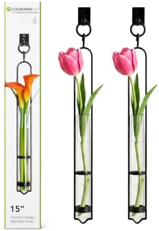 COURONNE CO. 16" Florence Hanging Tube Vase with Wall Hook, Clear Pack of 2 by CouronneCo