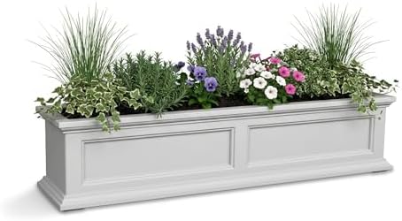 Mayne Fairview 48in Self-Watering Rectangular Window Box Planter, White by Mayne