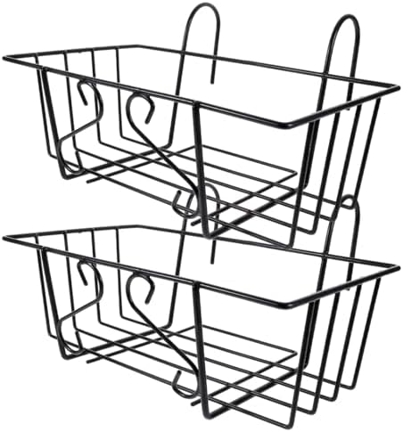 Cabilock 2Pcs Balcony Hanging Railing Planter Basket Flower Pot Holder Plant Iron Racks Fence Metal Potted Stand Mounted Rectangular Plant Baskets Shelf for Fence by cabilock
