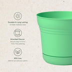 Bloem Saturn 10" Plastic Planter with Saucer, Mint Green, 4-Pack - Image 3