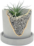 4 Inch Crystal Plant Pot with Saucer - Cement Geode Planter - Concrete Pots for Plants - Modern Succulent Pot Indoor - Unique Air Plant Holder - Candle Holder - Small Plant Home Decor (Smoky Quartz) by My+Urban+Crafts