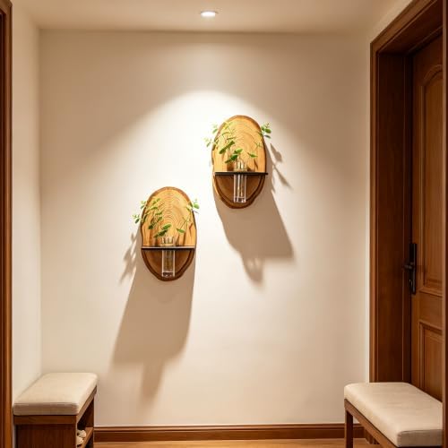 2Pc Multi-Layer Wood Wall Decoration with Vase and Shelf - Image 4
