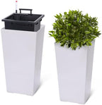 2 Pack Self Watering Tall Planters for Outdoor Indoor Plants, 22.5 Inch Large Square Taper Flower Pot with Water Level Indicator & Drainage Holes, Modern Plastic Patio Porch Front Door Planters, White by HighQualityandFastShipping