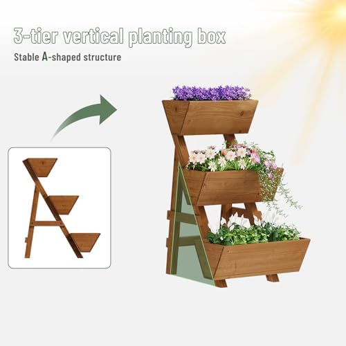 3-Tier Vertical Wooden Raised Garden Bed, Garden Planter Box, Small-Brown - Image 6