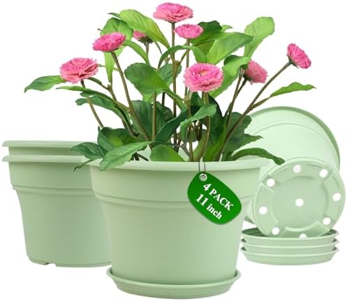 Pottiffe Plant-Pots-Planters-Indoor-Outdoor, 11 inch 4 Pack Green by Pottiffe