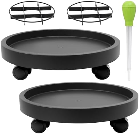2Pack 13.98'' Plant Caddy with Wheels, Black by YUFDA