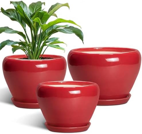 Ceramic Plant Pots, 10+8+6 Inch Ceramic Planters, Bright Red by EPFamily