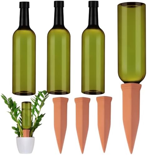 SiliFine 3 Sets Terracotta Watering Spikes,Dark Green and Terracotta by SiliFine
