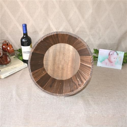 Healeved Wooden Round Barrel Flower Pot Planter with Breathable Bottom Hole for Home Office Garden Decor 7.08X5.9 Inches - Image 6