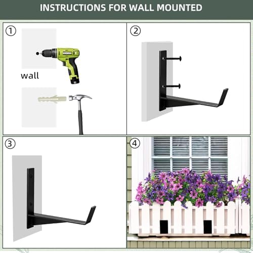 Window Box Brackets, 6 inch Flower Planter Box Brackets, Heavy Duty Metal Flower Box Wall Mounting Hooks for Railings, Garden, Balcony, Fences, Black(4 Pack ) - Image 5