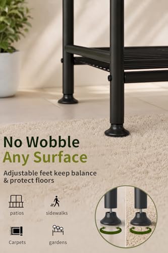 5-Tier Metal Plant Stand - Heavy Duty Indoor Outdoor Flower Shelf for Multiple Pots, 65" Tall Vertical Holder with Adjustable Leveling Feet & Wall-Fixing Kits, Black - Image 5