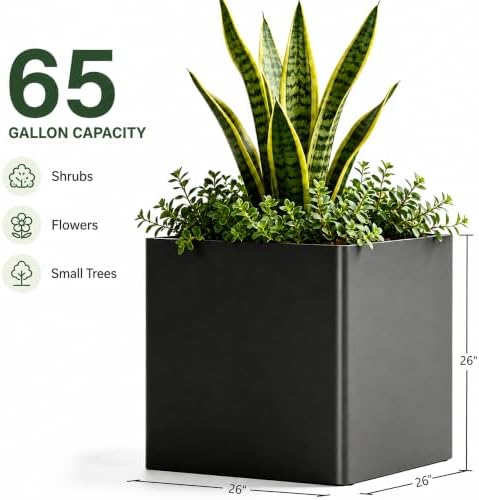 26" x 26" x 26" Large Square Metal Tree Planter Box,Black Iron Cube Planter - Image 2