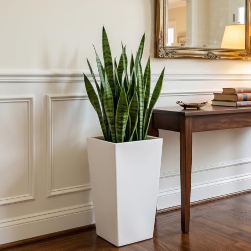 KOL Planters for Outdoor Plants, 20 Inch Tall White Flower Pots 2 Pack, Large Plastic Plant Pots with Drainage Hole and Dual-Purpose Tray, Decorative Indoor Planter for Front Porch Patio Garden - Image 6