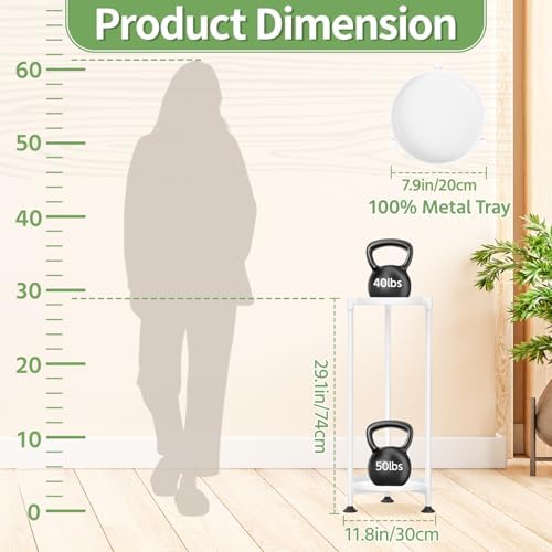KMOTASUO 2 Tier Metal Plant Stand Tall for Indoor Outdoor Corner, White - Image 2