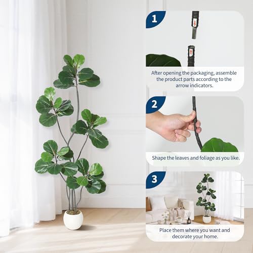 GarveeHome 6FT Artificial Ficus Lyrata Tree, Bendable Boughs, Modern White Pot Included, Perfect for Home Office Living Room Decor Indoor, Tall Artificial Tree for Housewarming Gift - Image 6
