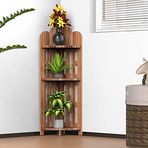 Meangood Bathroom Corner Shelf Stand, 3 Tier Pine Wood Display Shelf for Narrow Space, Shower Corner Shelf, Plant Stand Nightstand, for Living Room, Bedroom, Home Office, Elegant - Image 5