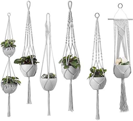 Plant Hanger Indoor, Macrame Plant Hangers Indoor Macrame Hanging Planters for Indoor Plants - 6 Pack Hanging Plant Holders Indoor Hanging, Macromay Plant Hangers for Indoor Plant Hanger,Gray by Feedee