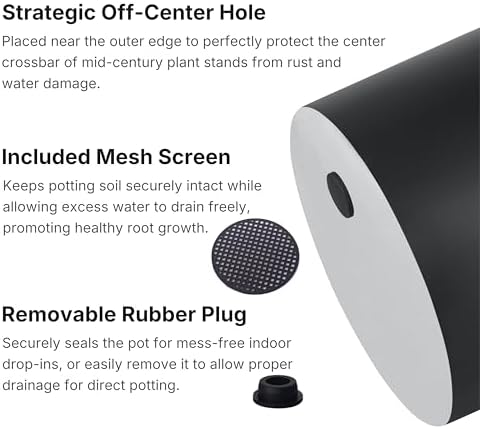 FaithLand 8 Inch Fiberstone Planter - Lightweight Modern Cylinder Plant Pot with Drainage Hole & Plug, Indoor Outdoor Use, Matte Black - Image 2