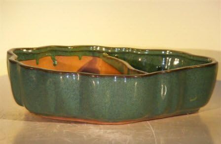 Bonsai Boy Blue Green Ceramic Bonsai Pot - Land Water with Scalloped Edges 9 5 x 7 5 x 2 25 by Unknown