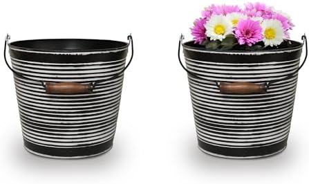 Headwind Vintage Ribbed Metal Planter with Handle, 10-Inch, Charcoal – Metal Flower Pot & Decorative Bucket Planter, Rustic Metal Outdoor Planter with Drainage Hole for Indoor Plants & Outdoor Garden - Image 7
