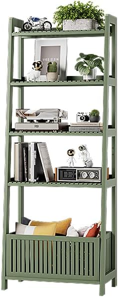 Bamjoy Bamboo Ladder Bookcase, Bookshelf with 4 Display Shelves and 1 Open Storage Basket, Storage Rack Organizer for Home Office, 66” H Forest Green - Image 7