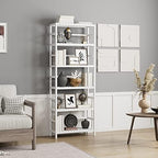 Bamjoy Bamboo Shelf, 6 Tier Bookcase Storage Shelves, Tall Book Rack Shelving Unit, Multipurpose Storage Display Shelf Adjustable Storage Rack for Bathroom Home Office Living Room Kitchen, White - Image 2