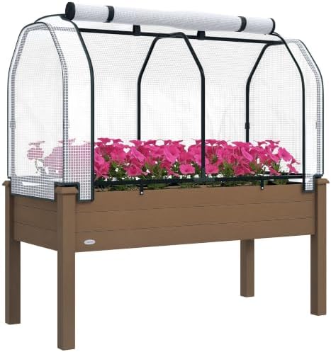Outsunny Raised Garden Bed with PE Greenhouse Cover 48x22x46 inch Brown by Outsunny