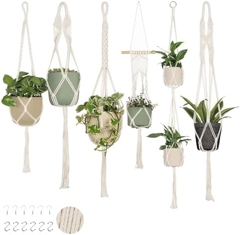 Nook Theory 6-Pack Macrame Plant Hangers with 12 Hooks - Hanging Planters for Indoor Plants, Boho Macrame Hangers Indoor Outdoor, Decorative Plant Hanger Indoor (Cream) by NookTheory
