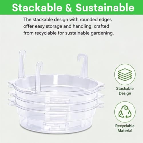 Hanging Basket Water Catcher, Hanging Basket Drip Pan with Hooks, Plastic Clear Hanging Basket Tray for Watering, Plastic Plant Saucer for Indoor Outdoor Hanging Plants Baskets (30PCS, 10in) - Image 3