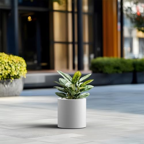 Kante White Concrete Planter 9.8" Tall All-Weather Round Small Pot - Image 4