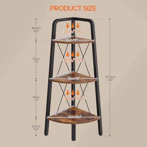 HOOBRO Corner Shelf, 3-Tier Corner Shelf Stand, 40” Tall Ladder Bookshelf, Industrial Corner Display Shelf Plant Stand for Living Room, Kitchen, Home Office, Rustic Brown BF143CJ01 - Image 3