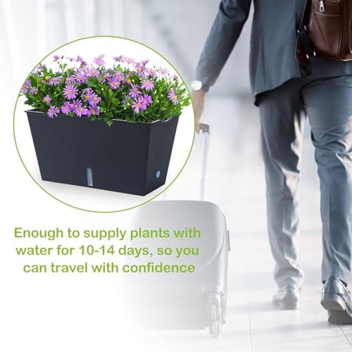 Window Box Planter 6 Pcs, 12.1 Inches Self Watering Plant Pots Rectangle Flower Pots with Drainage Holes and Breathable Trays, Vegetable Planters for Windowsill Patio Garden Balcony Porch Yard (Black) - Image 7