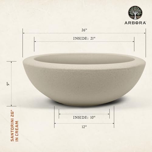 ARBORA 26" Santorini Bowl Planter - Lightweight Polyresin Large Outdoor Pot - Image 2