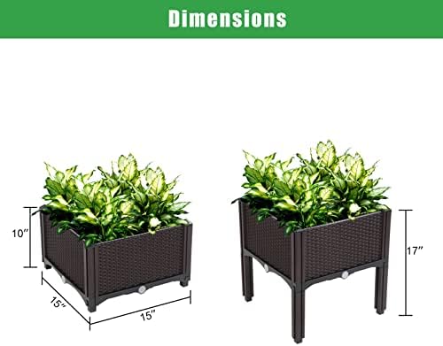 Outvita 2 Sets Raised Garden Bed with Legs, Square Elevated Planter Garden Box with Drainage Plug for Indoor Outdoor Planting Flowers Vegetables Tomato and Herbs(Brown) - Image 5