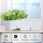 Window Box Planter 6 Pcs, 16.5 Inches Self Watering Rectangle Flower Plant Pots with Drainage Holes Trays, Vegetable Planters for Windowsill Patio Garden Balcony Porch Yard (White) - Image 2