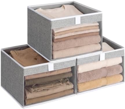 StorageWorks Closet Organizer Bins with Clear Window, Gray, 12.75x12.75x9 by StorageWorks