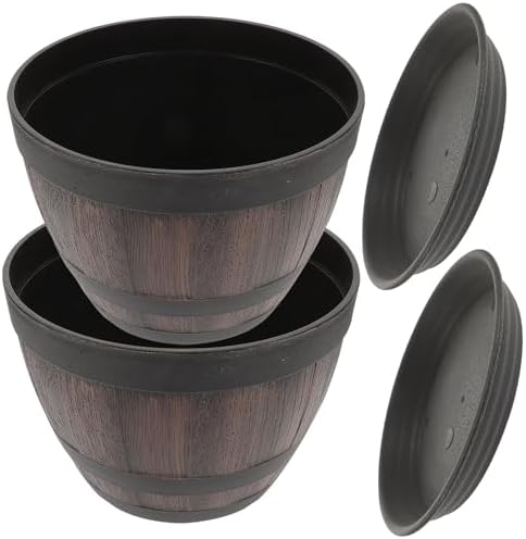 Beaupretty Xmas 2 Sets Faux Wooden Planter with Saucers for Garden Plant by Beaupretty