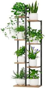 50" Tall Plant Stand Indoor - 7 Tiered Metal Flower Pot Stands for Multiple Plants - Corner Plant Shelf for Living Room Home Gardening Decor (Black) by Qiaogreen