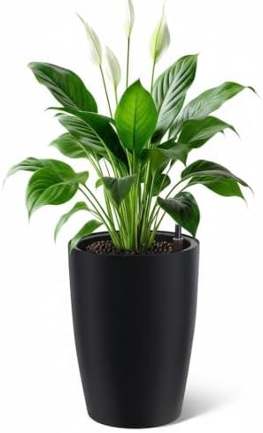 Set of 4 Tall 16 Inch Self-Watering Flower Pots – Large Black Planters with Drainage & Water Level Gauge – Ideal for Indoor and Outdoor Plants – Great for Patio, Porch, Front Door, Garden by LALFPET-Loveallforpets