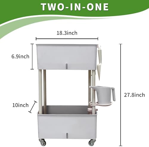 Self-Watering Raised Planter Box with Lockable Wheels,2-Tier Elevated Garden Bed with Visible Water Level Window,Indoor Outdoor Plastic Plant Box for Flowers,Vegetables & Herbs - Image 2