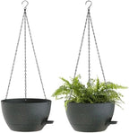 12 Inch Hanging Baskets 2 PC with Chains, Self-Watering Hanging Planters for Indoor Outdoor Plants, Plastic Hanging Flower Pots, Black with Green Speckles by SQKH