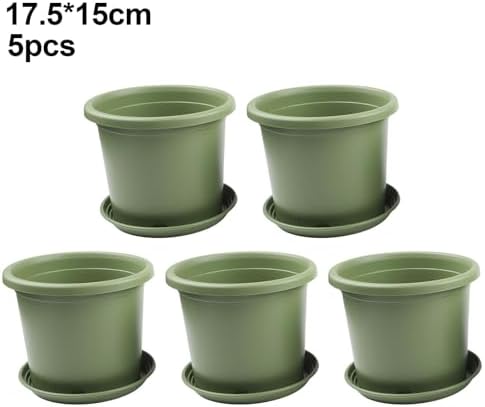 5 Pack Large Resin Flower Pots with Drainage Trays, Thickened Green Planters Indoor Outdoor Garden, Sturdy Lasting Roses Hydrangeas Balcony(21.5 * 18cm) - Image 5