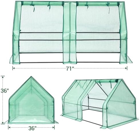 Ohuhu Portable Mini Greenhouse, 71"x36"x36" Greenhouses for Outdoors with Dual Large Zipper Doors & Ground Stakes, Waterproof & UV Protected Plastic Green House for Outside Garden Patio Backyard - Image 5